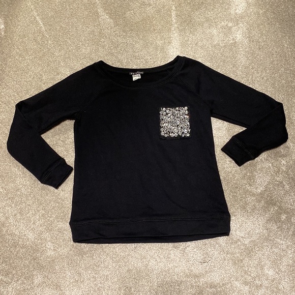 VENUS Tops - Venus XS Black Bedazzled Pocket Sweatshirt